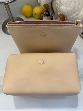 NEW Bulgari Beige/Pale Pink Two-Piece Cosmetic Pouch Set